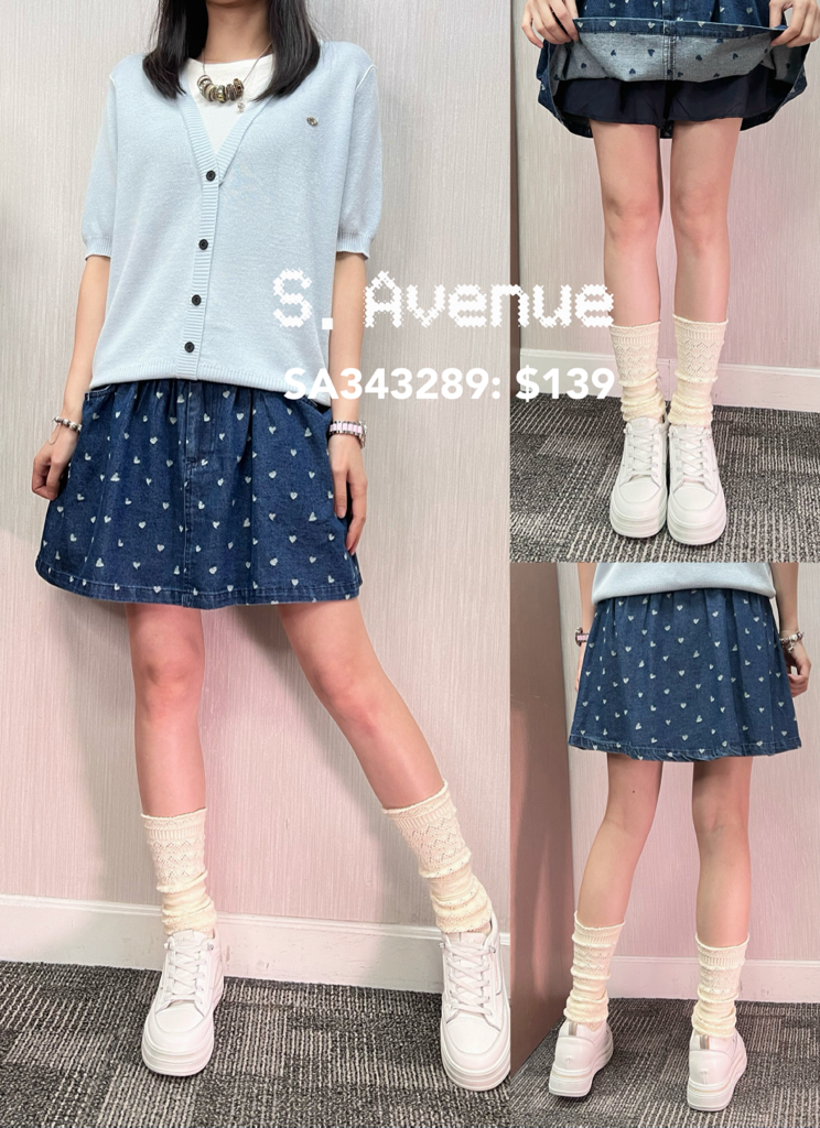 SA343289: 前有鈕後橡筋腰心心牛仔裙