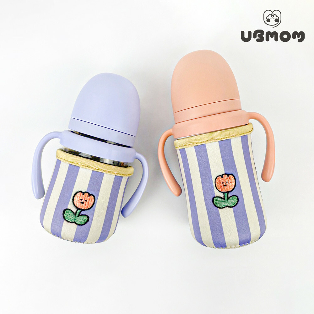 UBMOM 吸管杯保溫套 - 薰衣草紫色 (圓形鬱金香刺繡)
