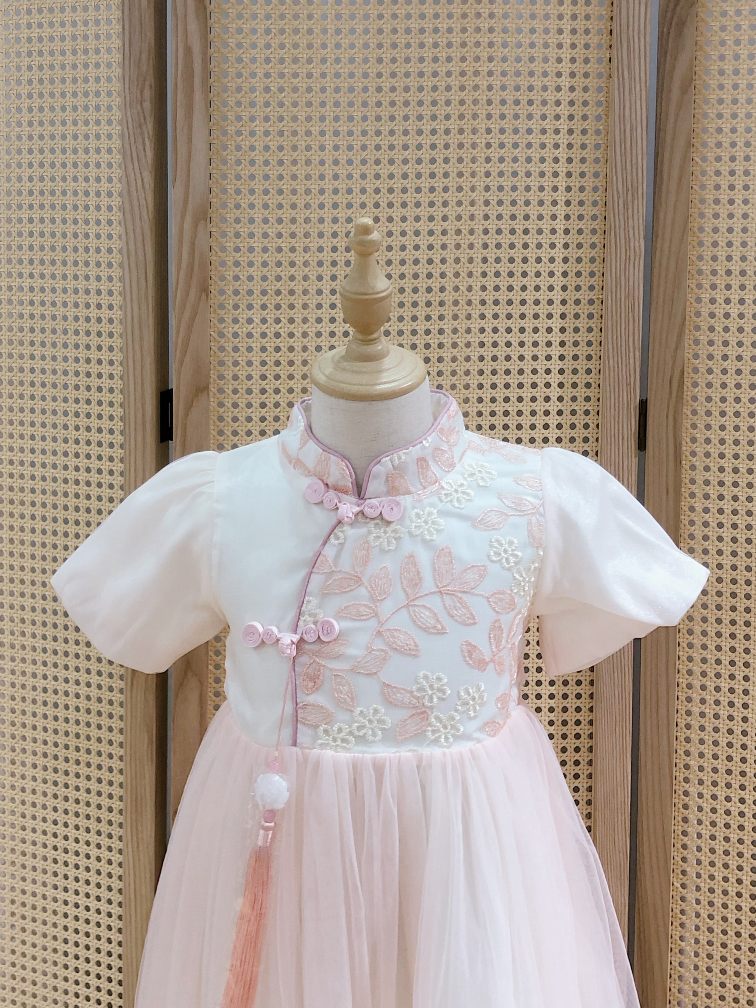 Elegant Girls' Traditional Dress with Pink Embroidery