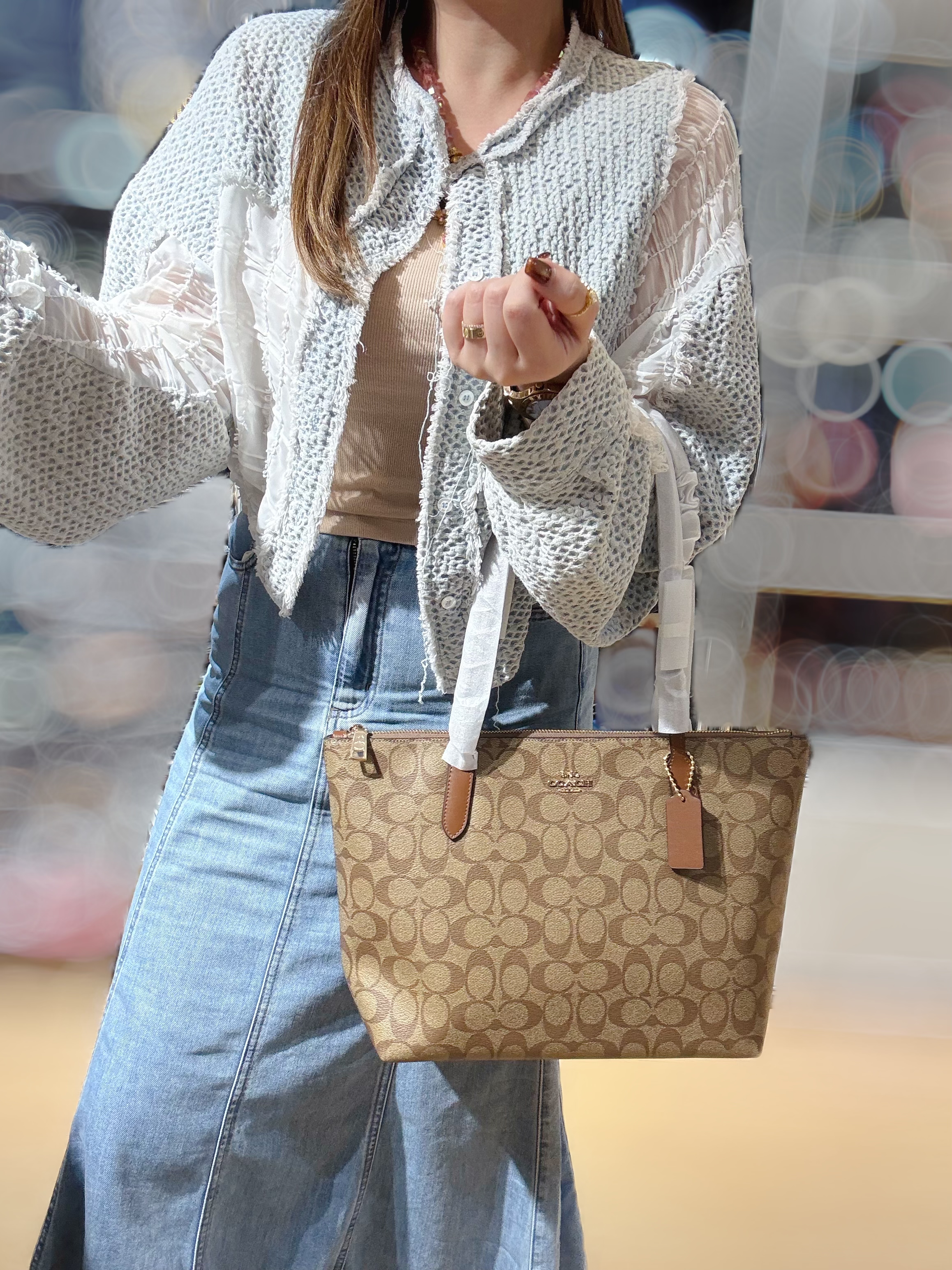 Coach top zip tote logo/m