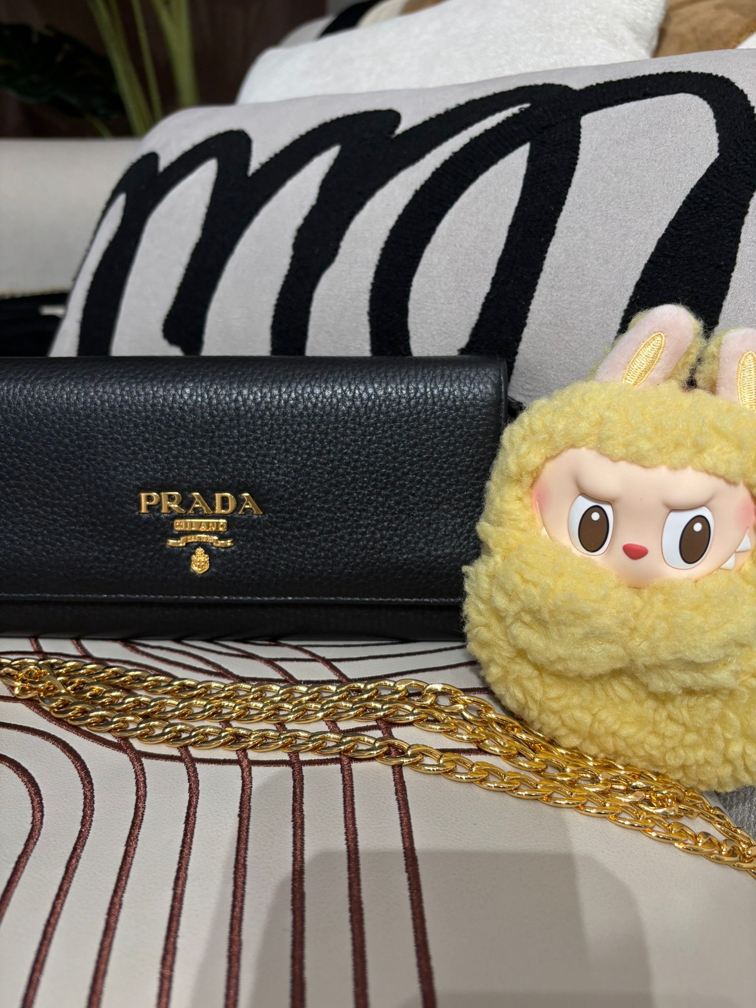 Prada Wallet On Chain Calfskin Black 100%Authentic, 95%New ✅Dust bag