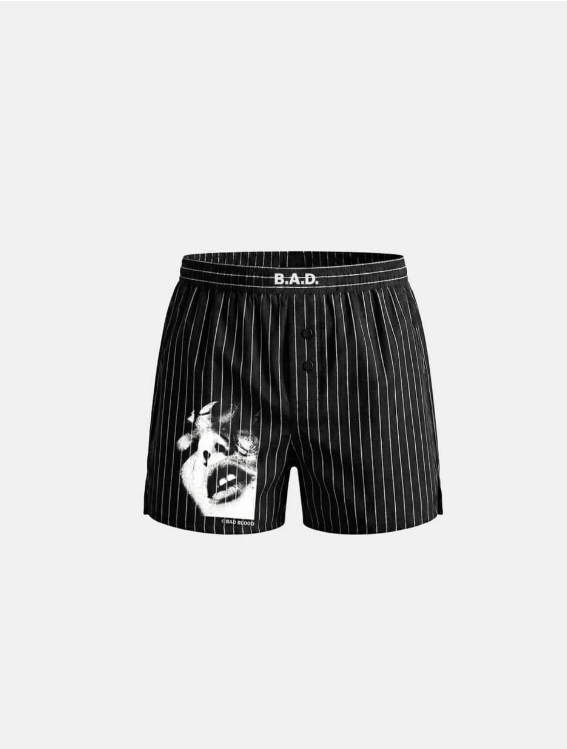 BADBLOOD [w-pnt26-002] Button Fly Boxer Shorts - Black Stripe