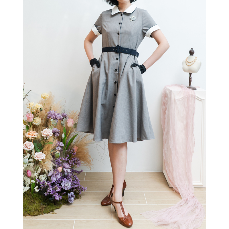 (Last Vest S)1950s Vogue Lady Half Way Button Up Dress -Vest(FM178)