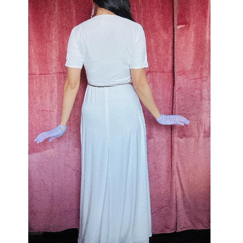 (Last M)1930s Style Floor-Length Grecian Goddess Dress with Silver Belt (FM212)