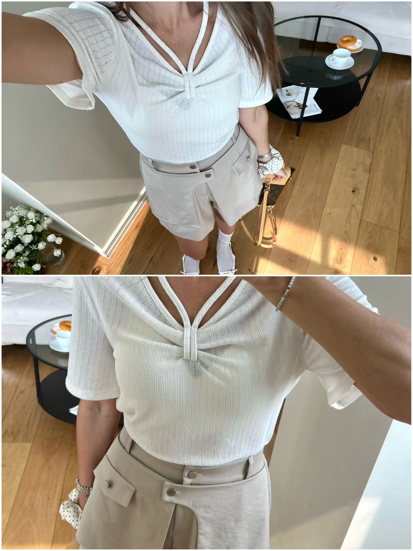 B1 交叉 V 領短袖 T