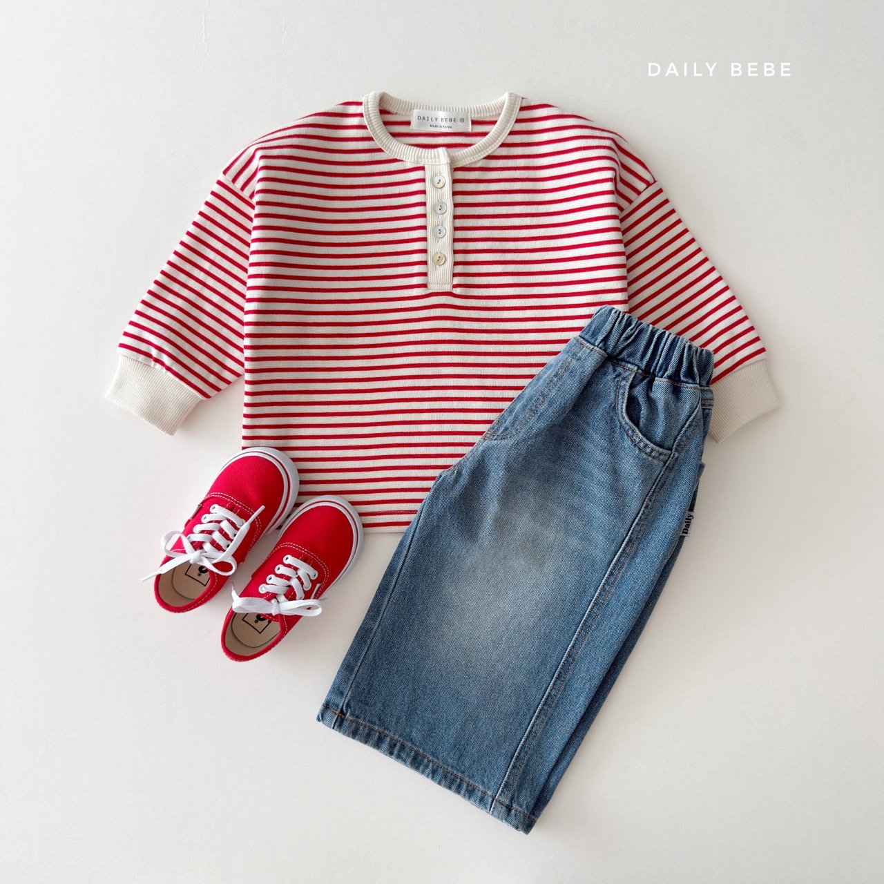 Dailybebe | Striped Henley Neck Tee