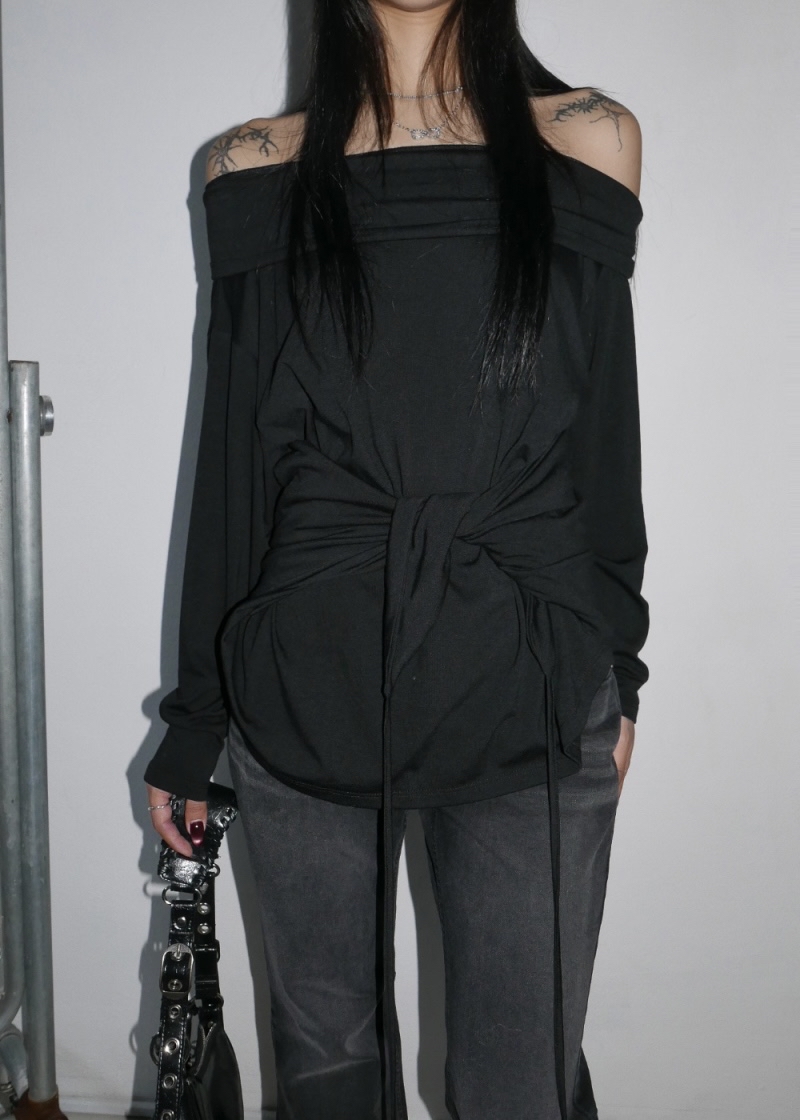 Off Shoulder Tie-Waist Long Sleeve