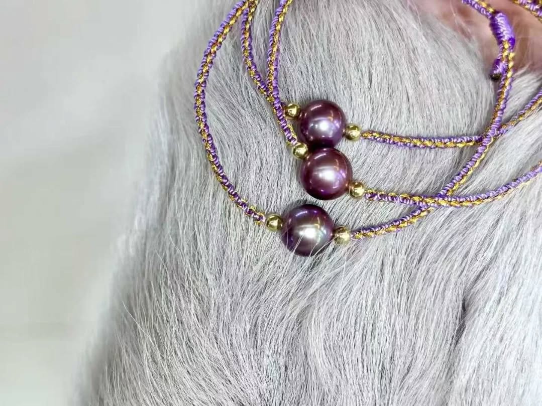新年新款 九紫離火紫繩手鍊～ 9-10mm紫色淡水珍珠