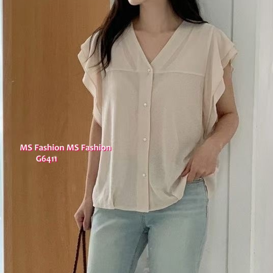 G6411 高質V領ruffle袖top