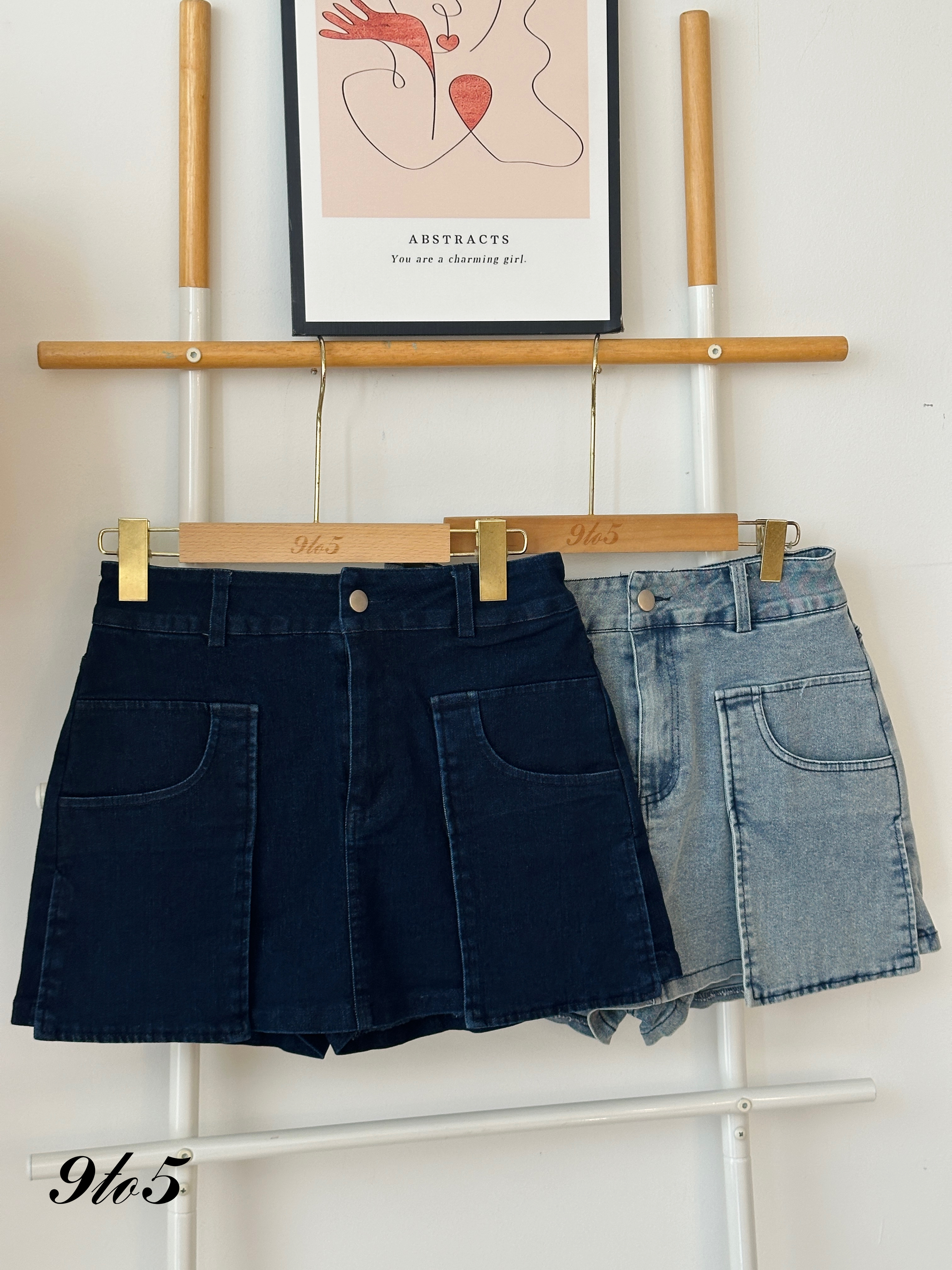 S1778 Denim Short Skort - Dark Blue & Light Blue