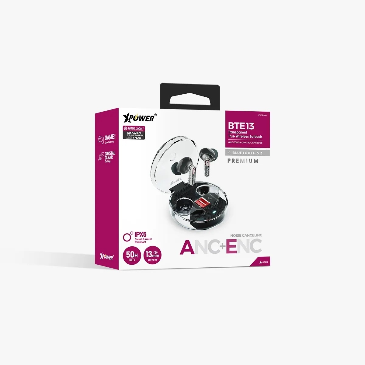 XPower BTE13 型格透明 ANC 主動降噪藍牙 5.3 耳機