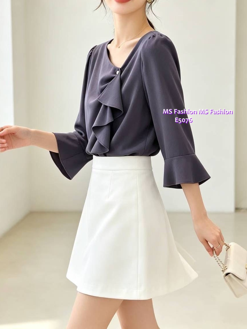 E5076 靚料V領ruffle top