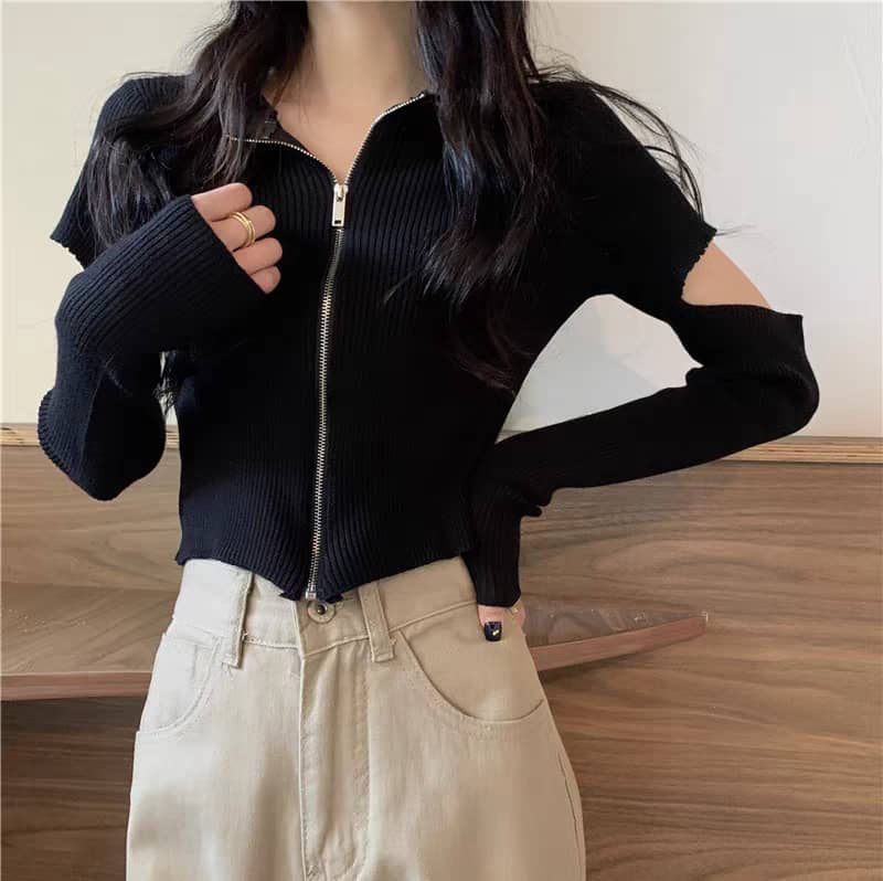 Detachable Sleeve Knit Top with Zipper Detail ‖ 可拆卸袖拉链针织上衣 KR016258014