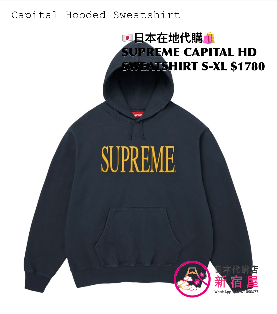 SUPREME CAPITAL HOODED SWEATSHIRT