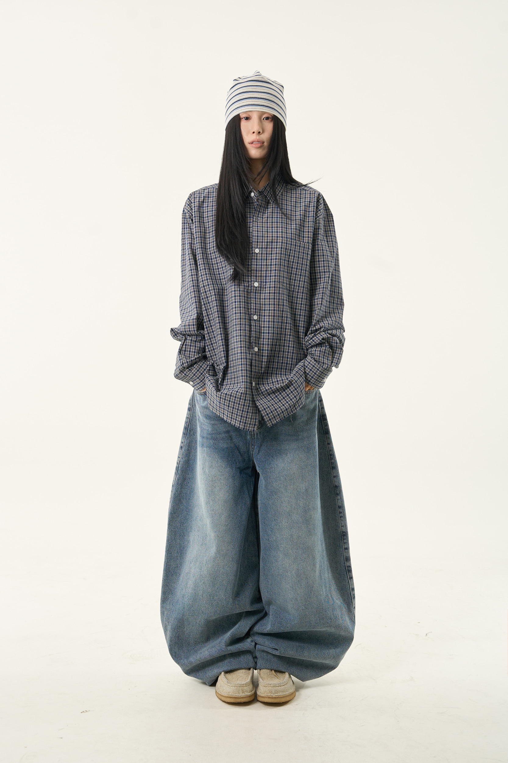 Oversized Plaid Cotton Shirt(Unisex)