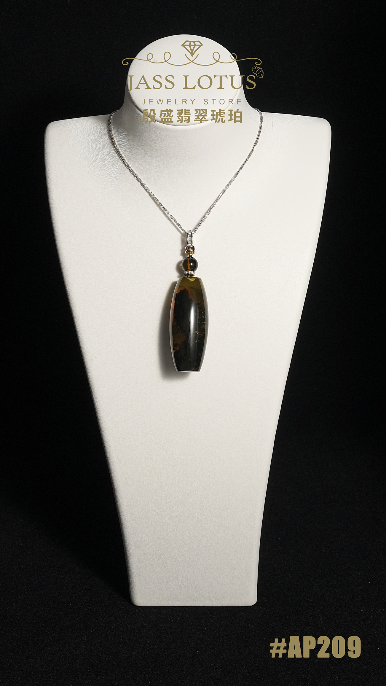 緬甸天然琥珀高品金底植物溶洞珀桶珠吊墜