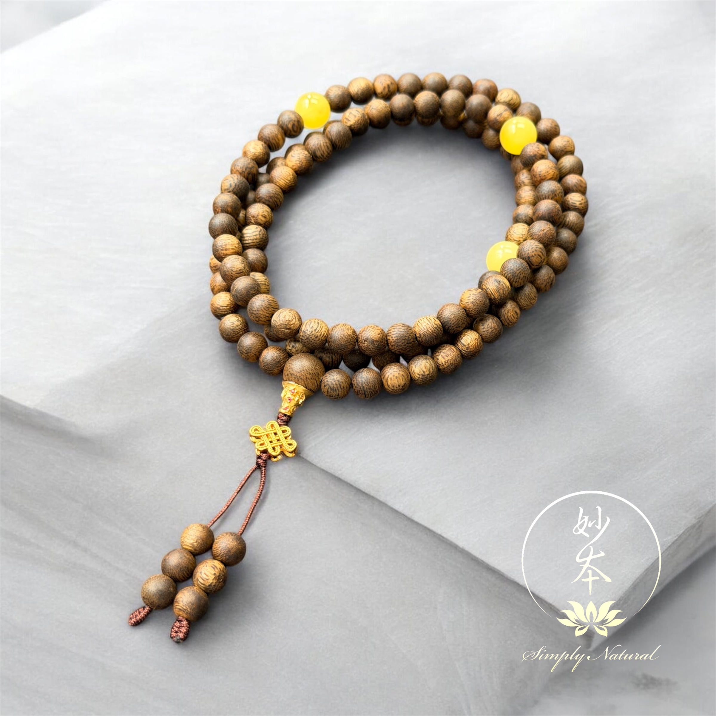 6mm 108粒海南沉香念珠 配：蜜蠟、如意結