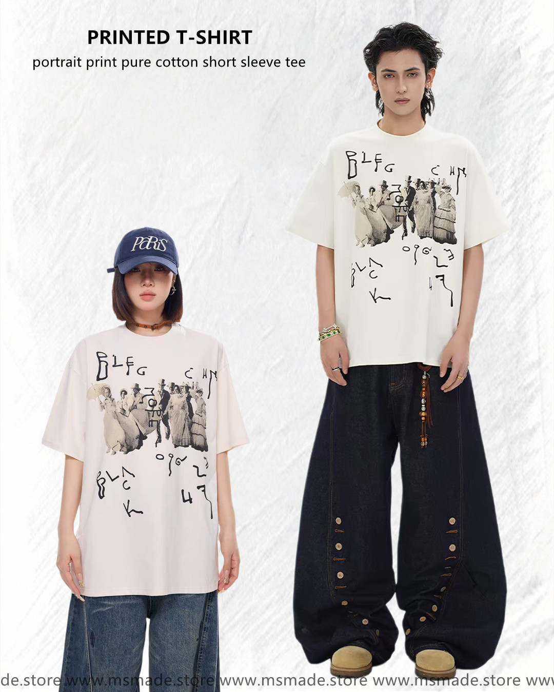 M23 人像圖案純棉短袖Tee