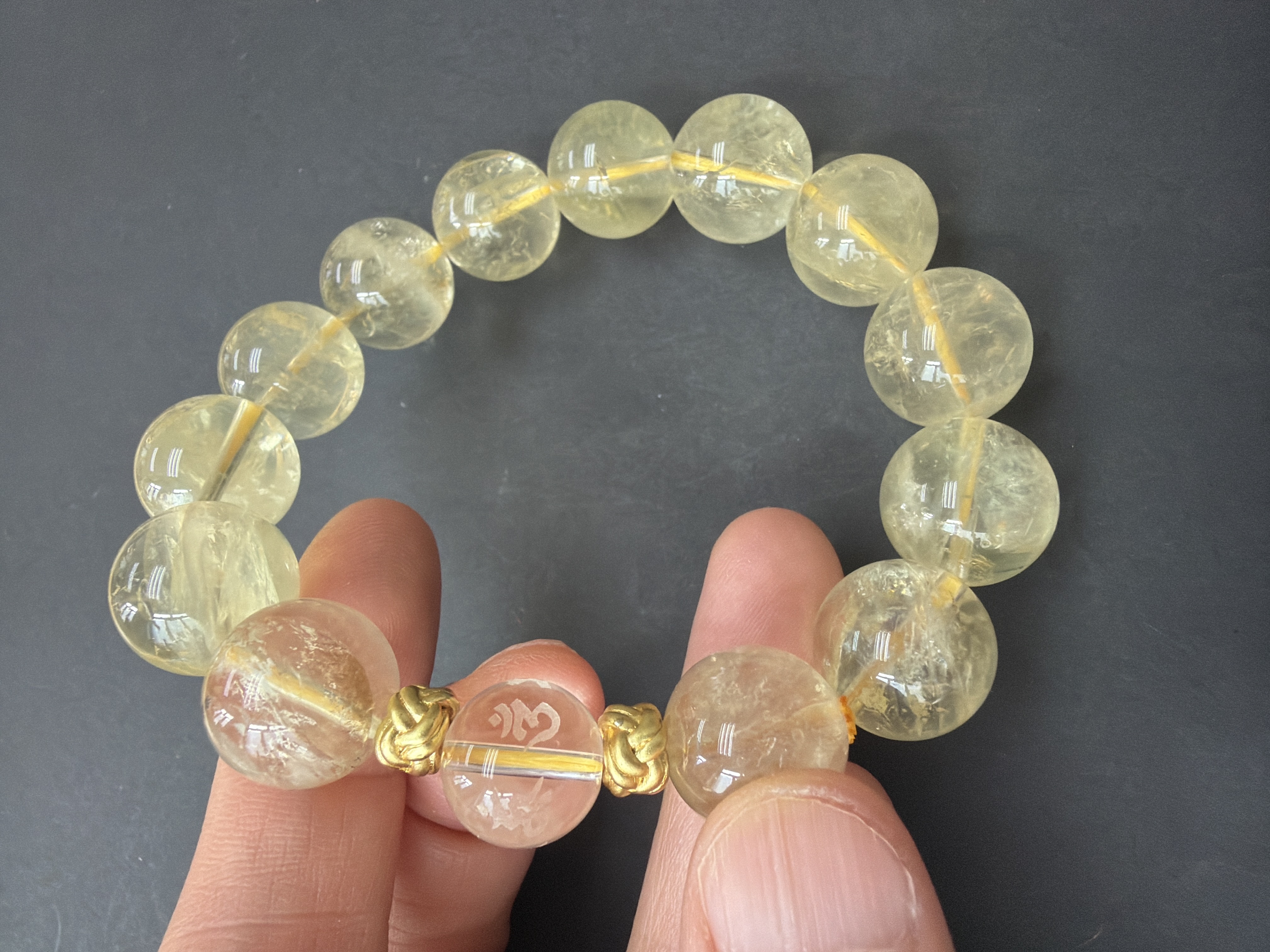 *大珠14mm 檸檬晶手串 配：六字大明咒白水晶（兩天大法會壇城加持）