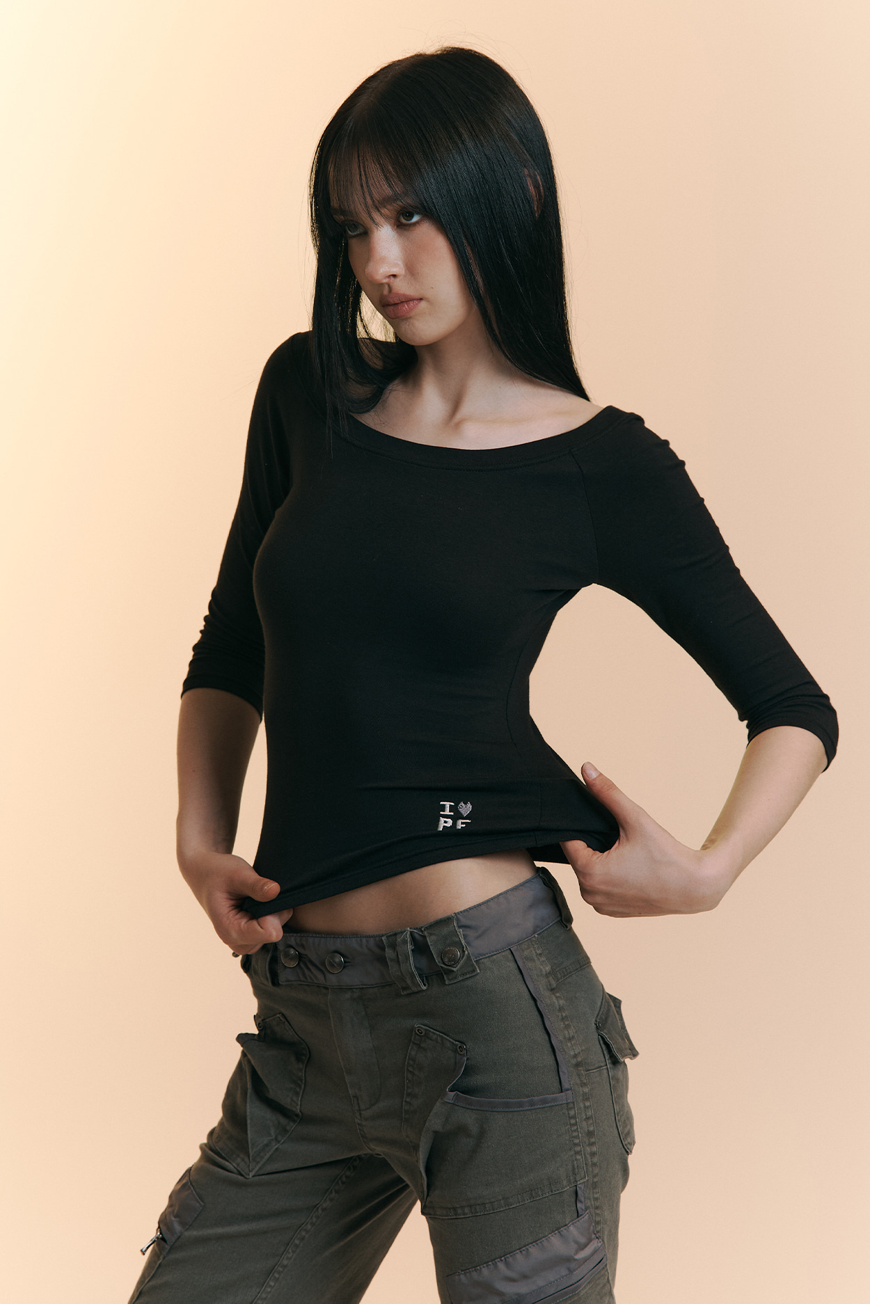 pleaseNOFOLLOW - Zed Off-Shoulder Long Sleeve Top (Black)