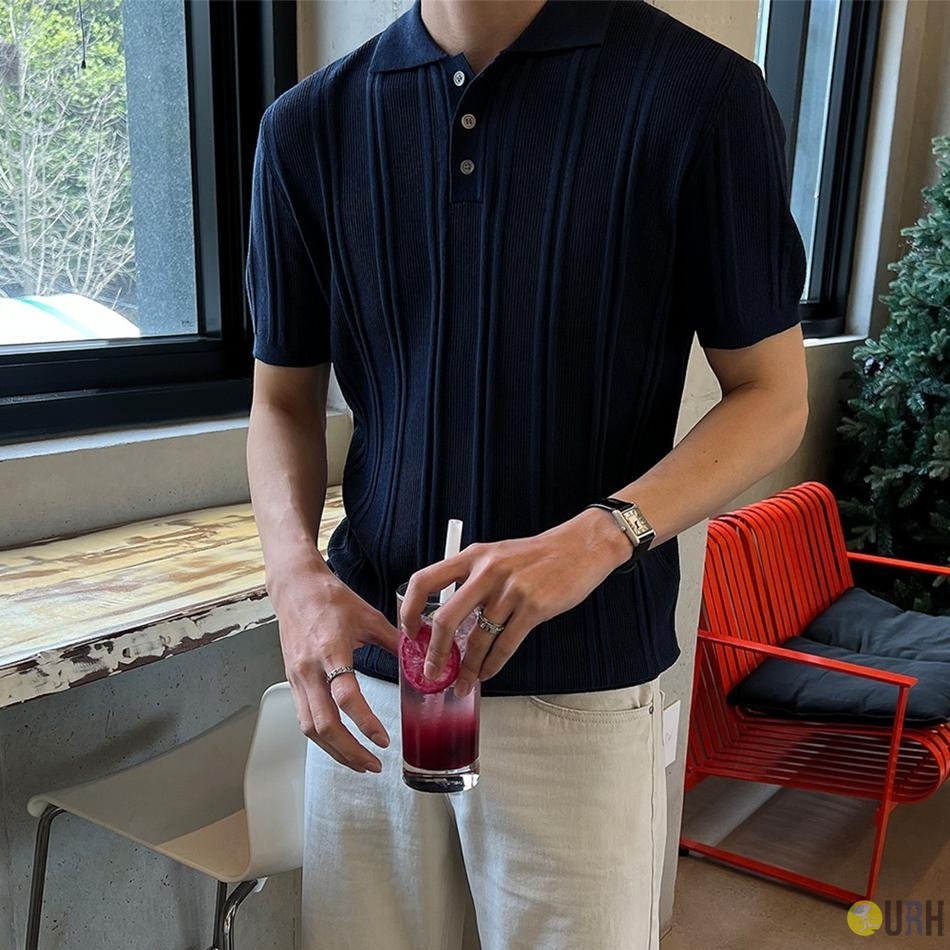 【100%保證韓國直送】Premium Washable 天絲麻高透氣雙軌條紋針織短袖 Polo 👕 [3 color] RG165878