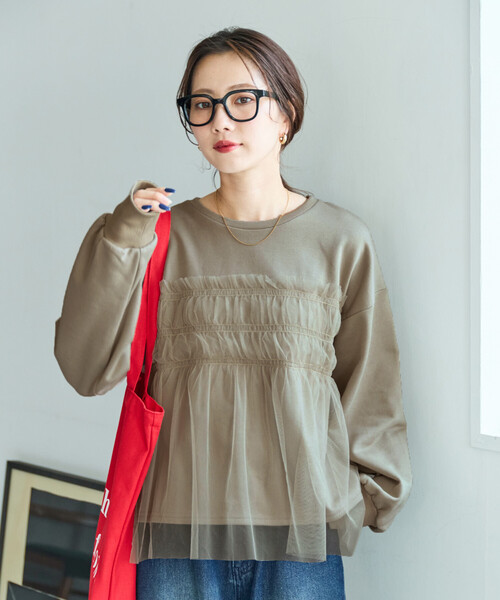 薄紗褶皺拼接衛衣