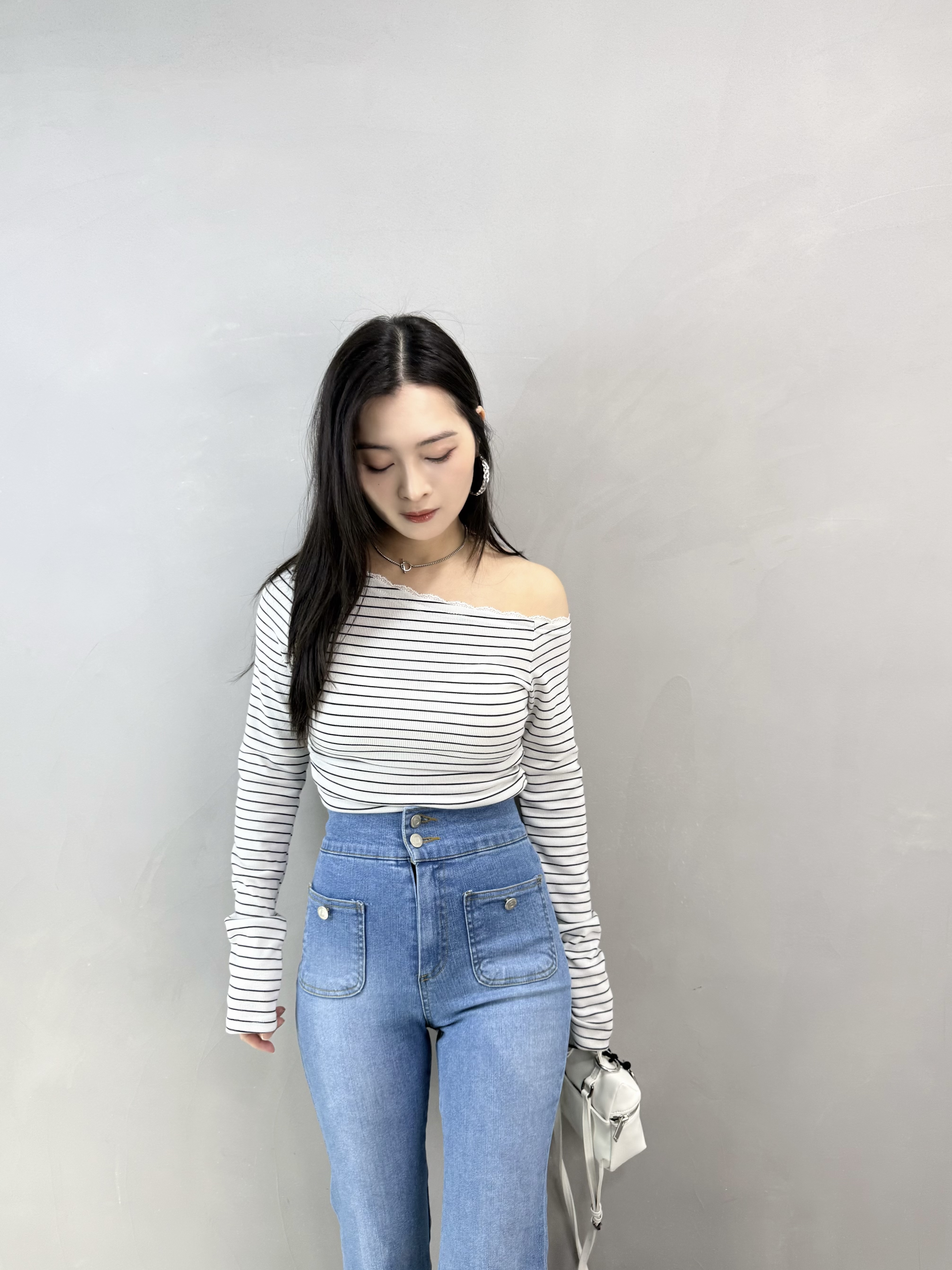 I65 前袋兩扣高腰喇叭褲