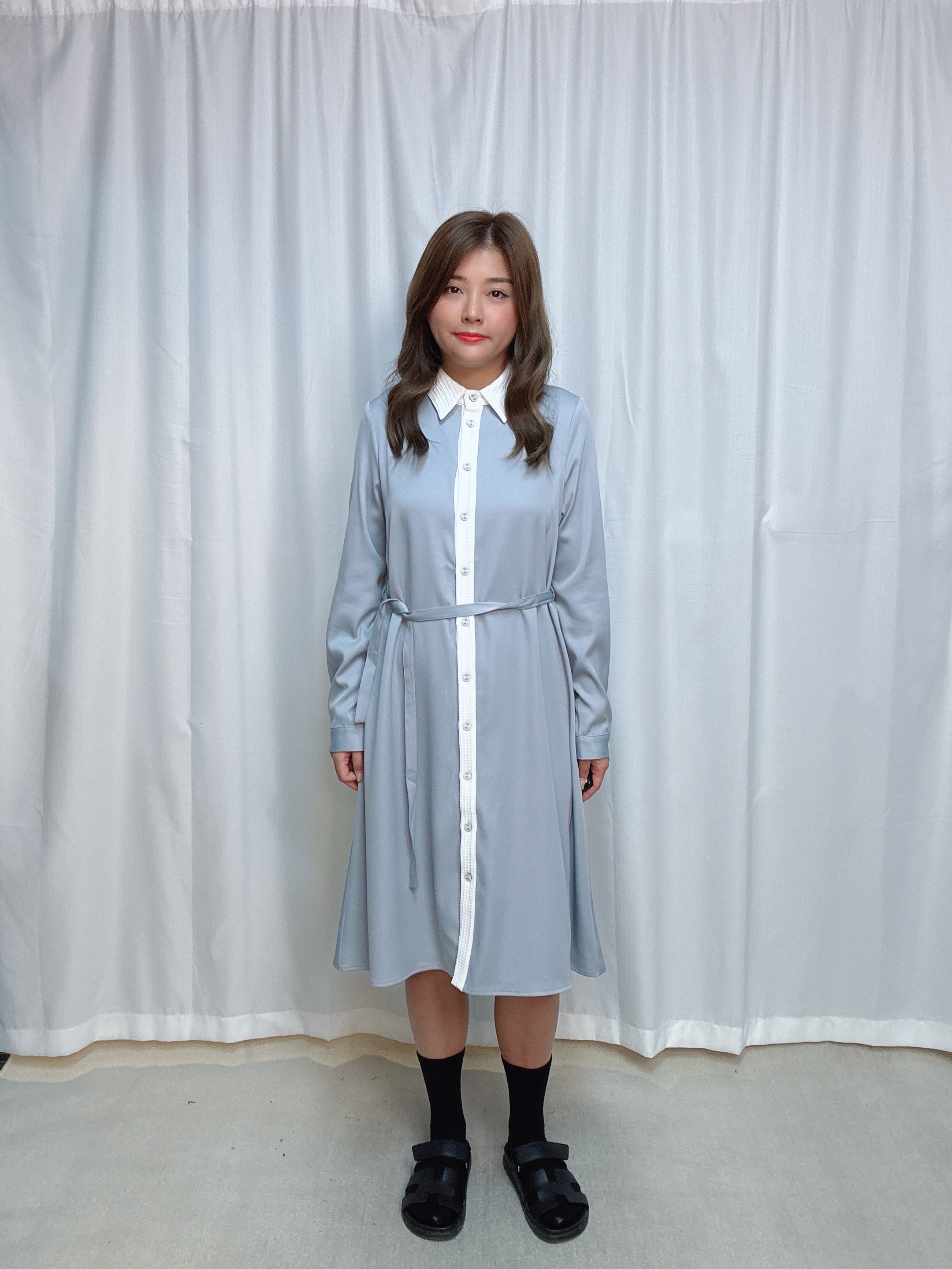 103483 BS444 自家系列 千鳥格網拼提花格紋梳織背心外套 +提花格紋梳織撞色長身恤衫裙套裝