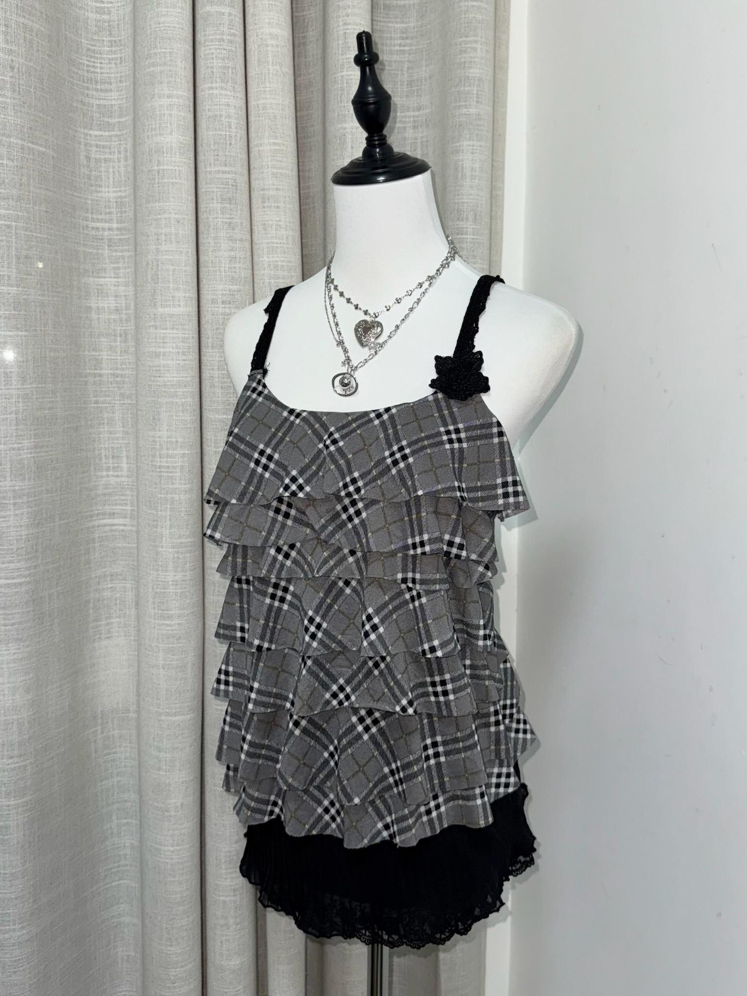 Axes Femme Plaid Tiered Ruffle Cami