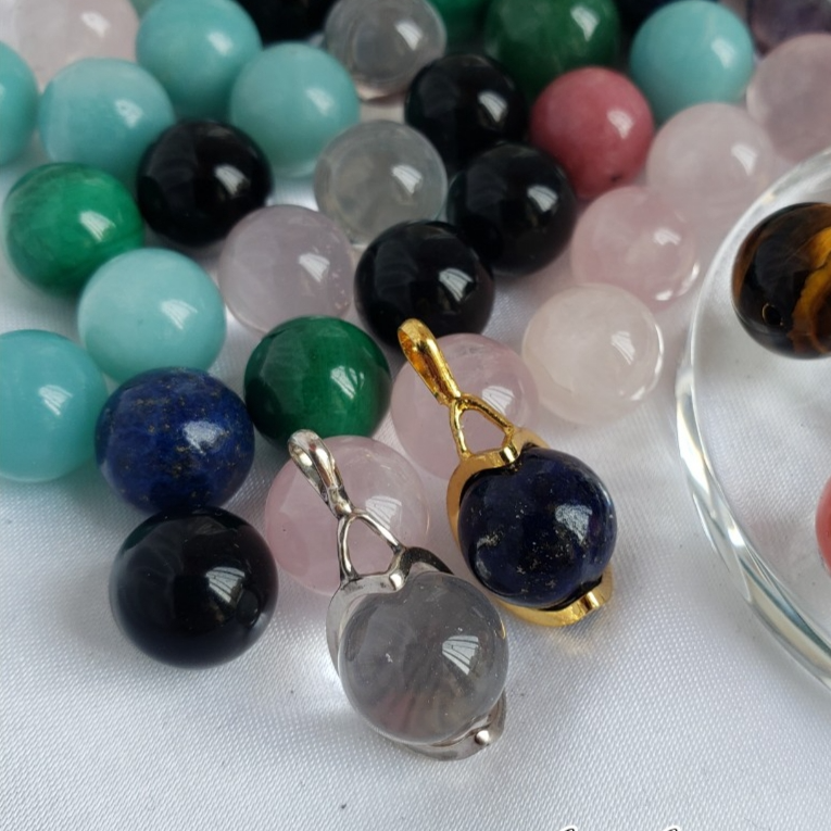 晶石圓珠銀托925吊飾