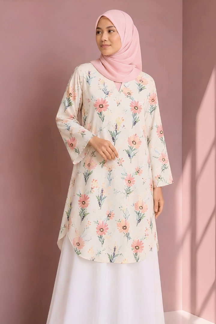 TUNIC Basic in White Flower