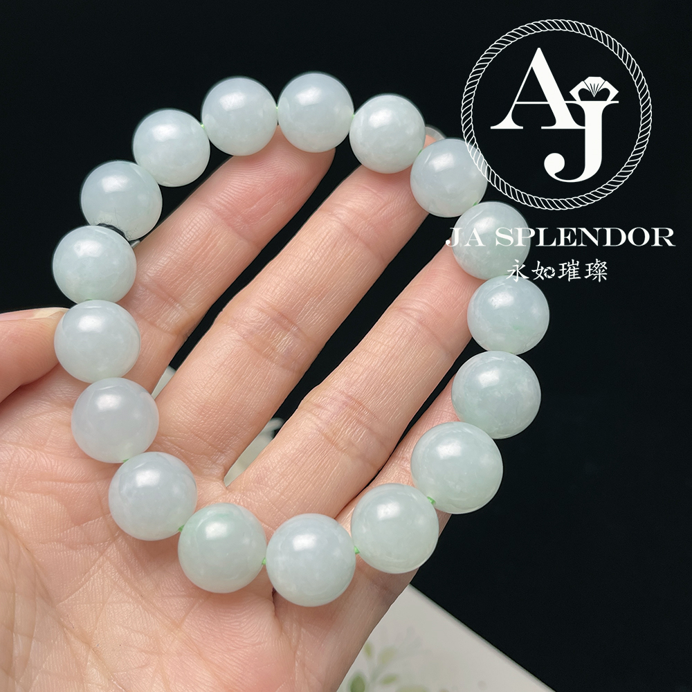 FBG26-H43 天然翡翠A玉 冰潤晴綠藍大卡圓珠手串 (12mm)