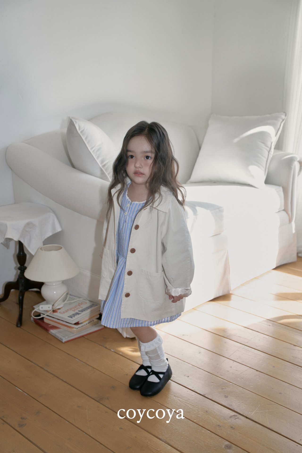 🌸預訂 韓國直送🌸🇰🇷COYCOYA兩色條紋蕾絲領長袖連身裙