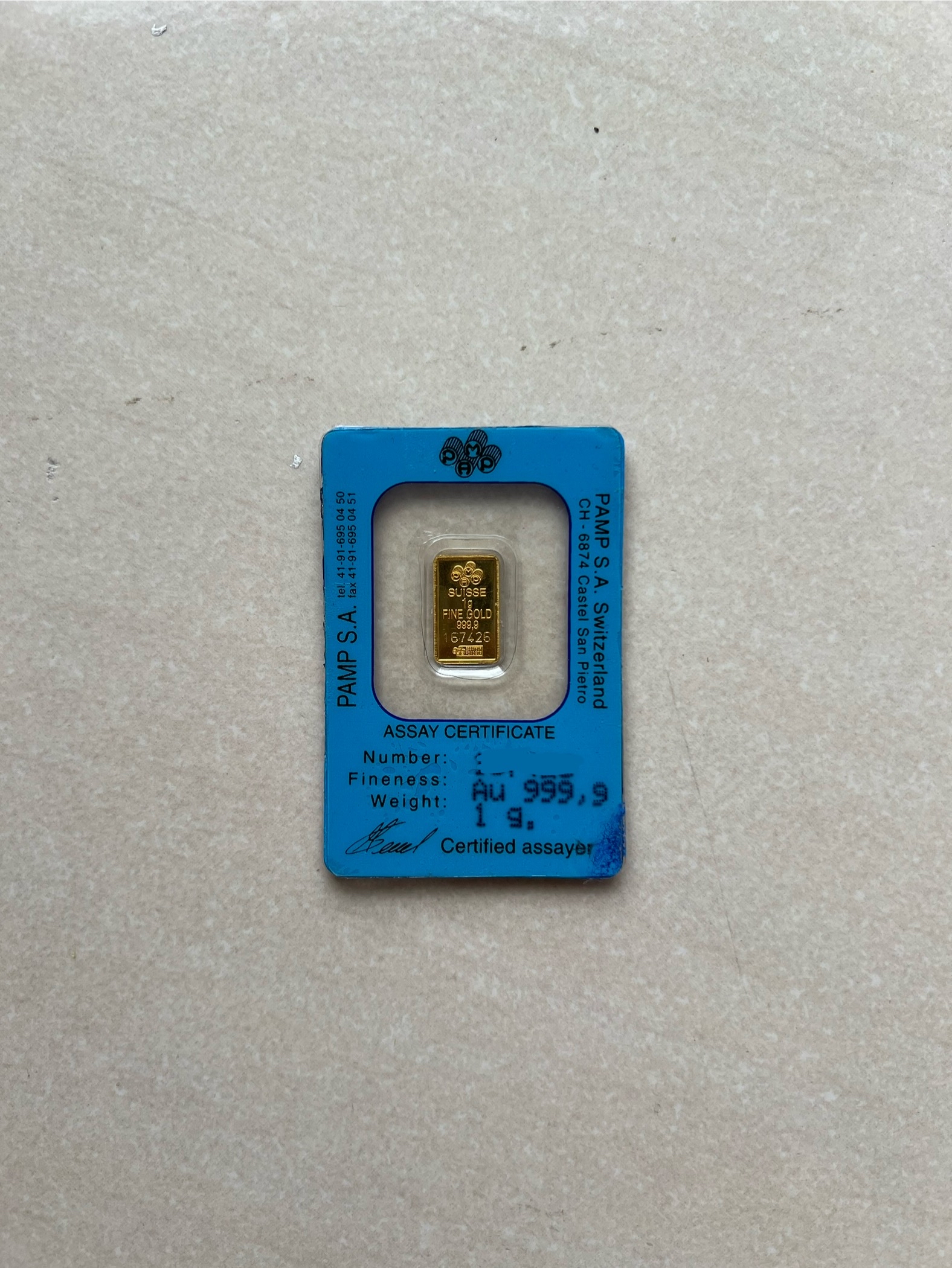 (SN167426) PAMP RARE 90’s Vintage Fortuna 1g 🇨🇭Swiss Fine Gold Bar Emas 999.9 古董收藏