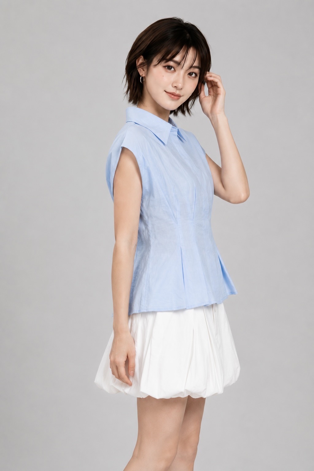 E8253BB Serena Pleated Peplum Blouse