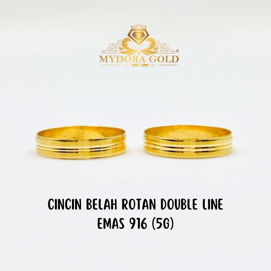 MYDORA Cincin Belah Rotan Double Line l EMAS 916/22K