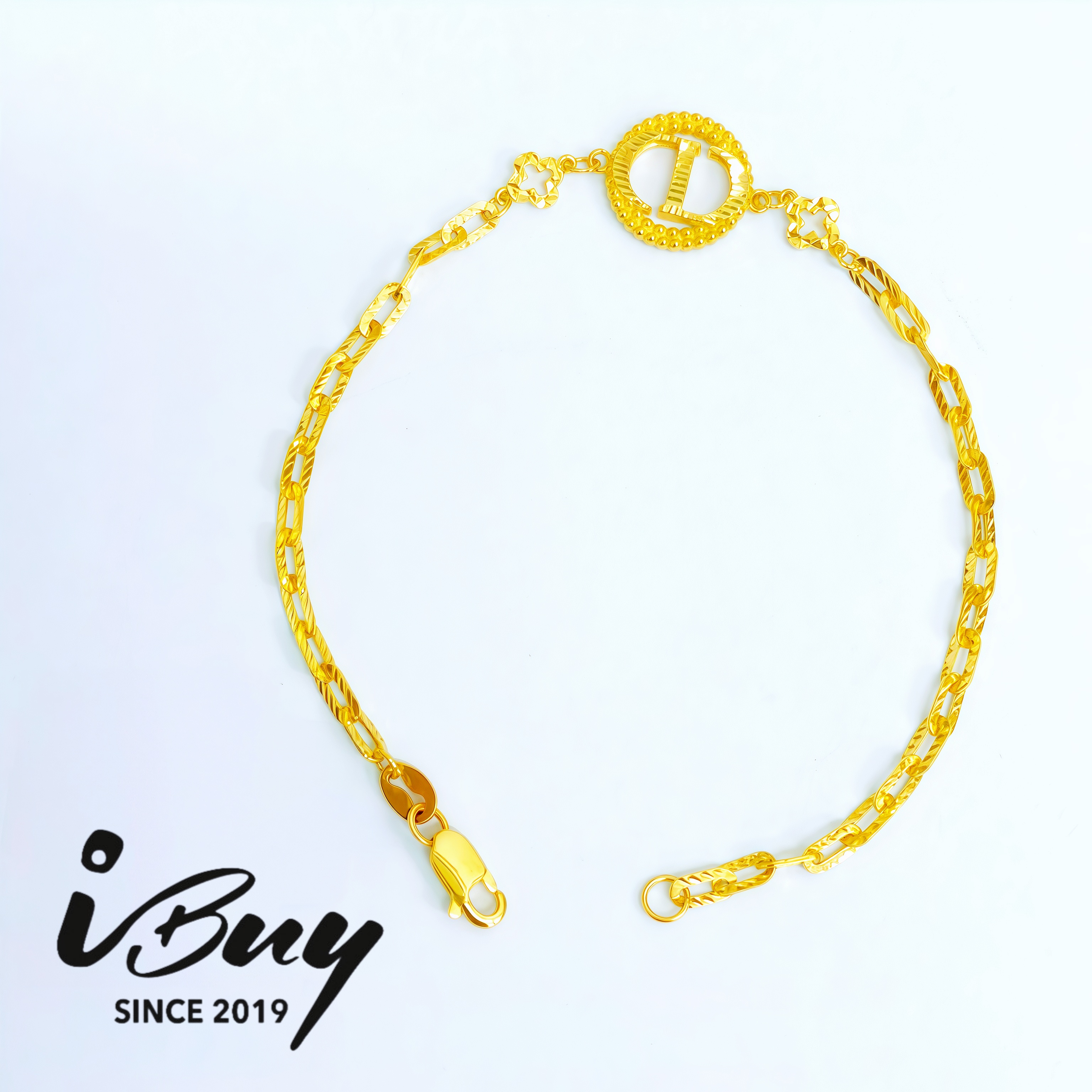 916 GOLD CD PAPERCLIP BRACELET 17CM 916 金 车花字母CD回形针手链