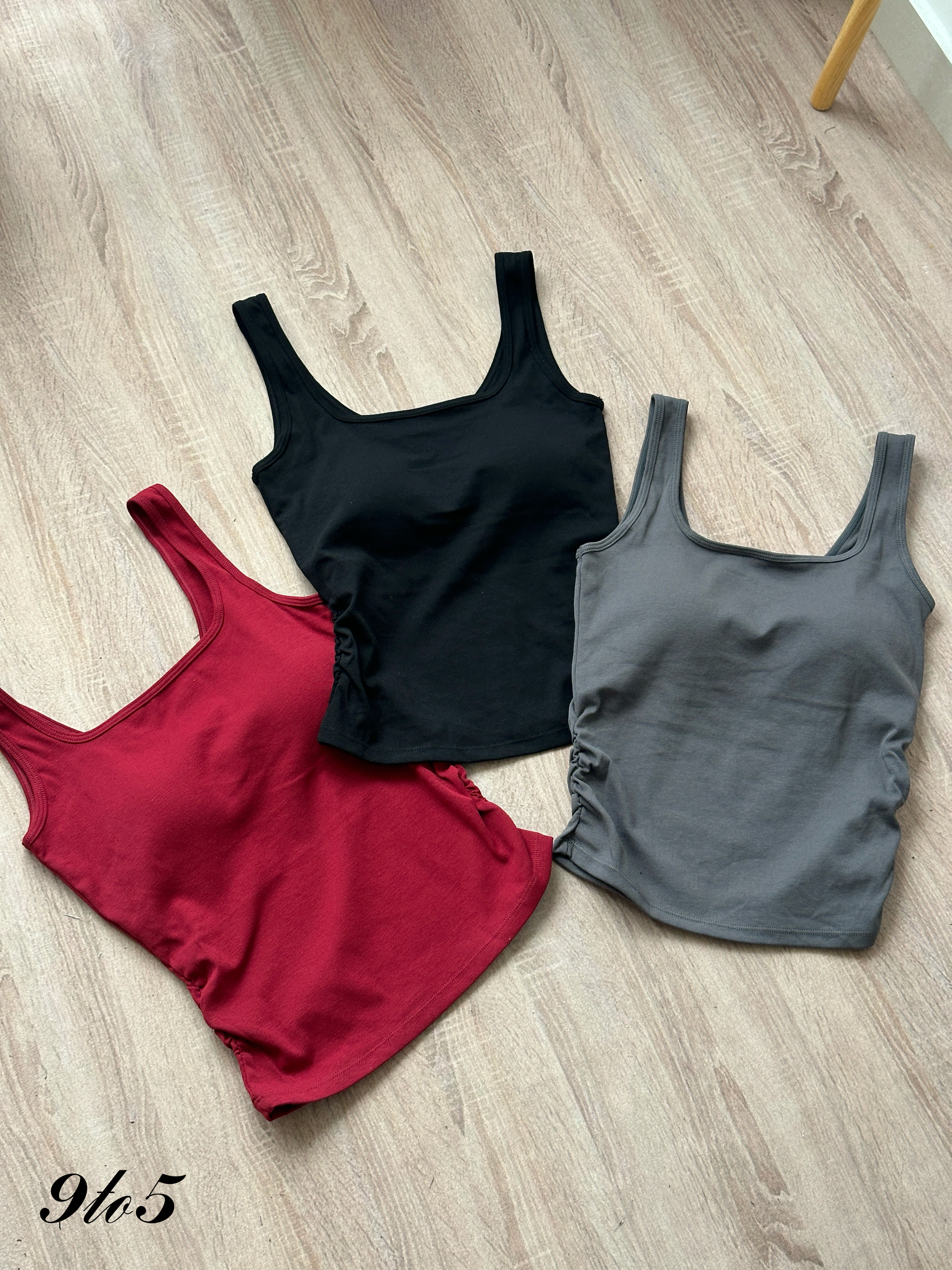 T4347 Square Neck Ruched Camisole - 3 Colors 