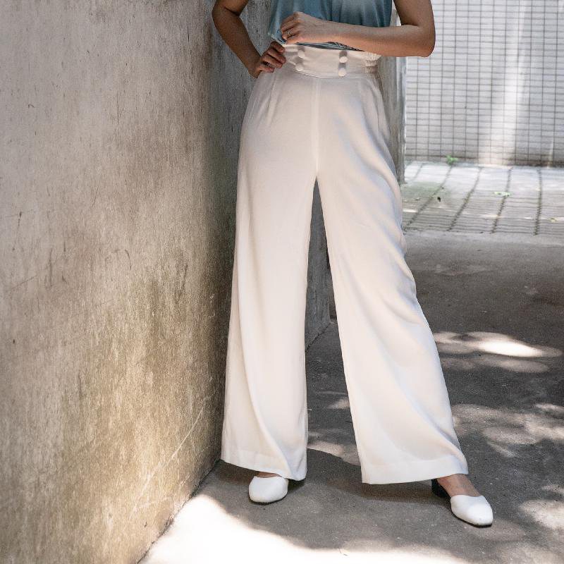(SOLD OUT)1930s Style High Waist Wide Legged Trousers- White (FM099)
