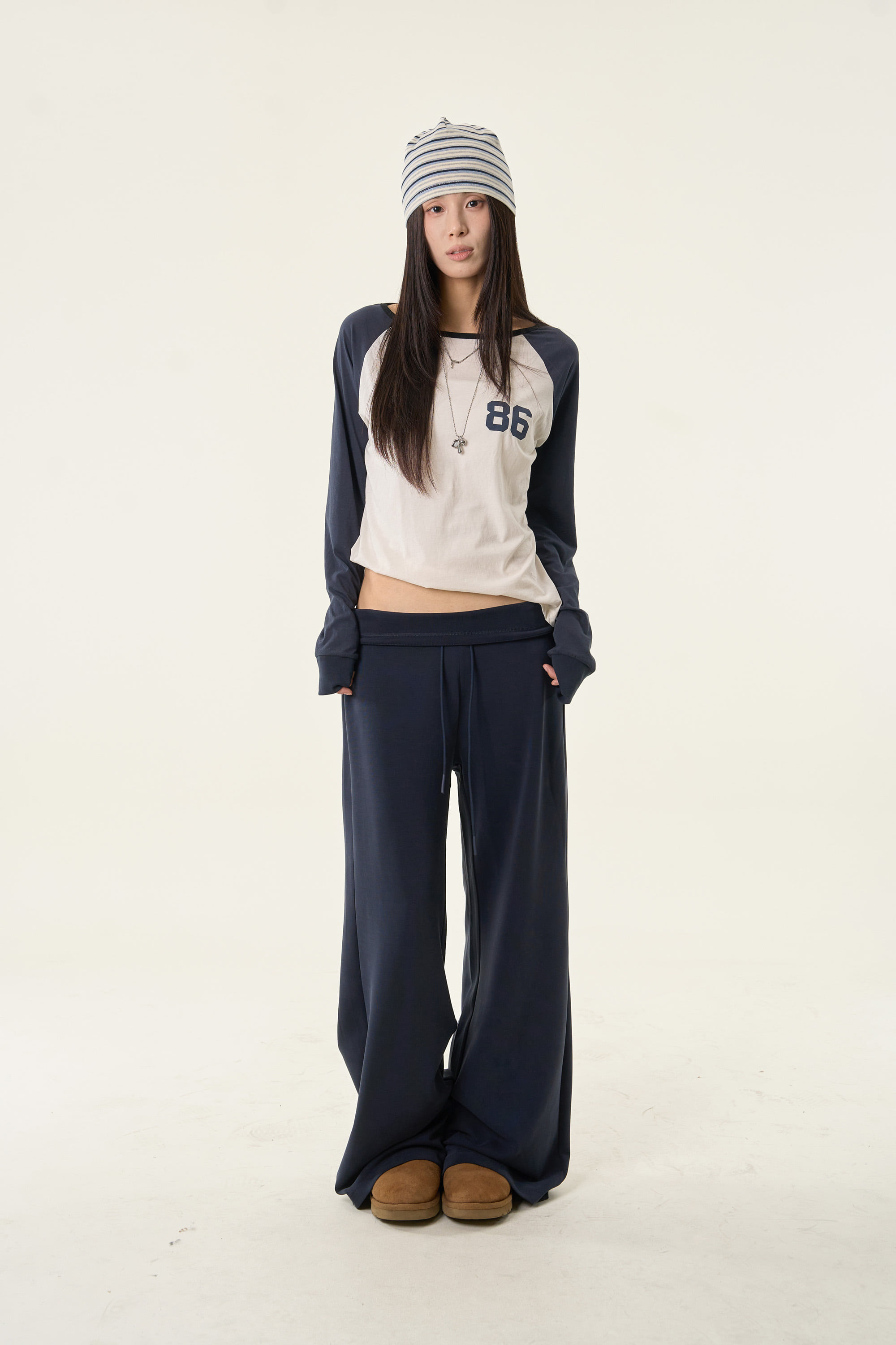 Fold-Over Wide-Leg Sweatpants