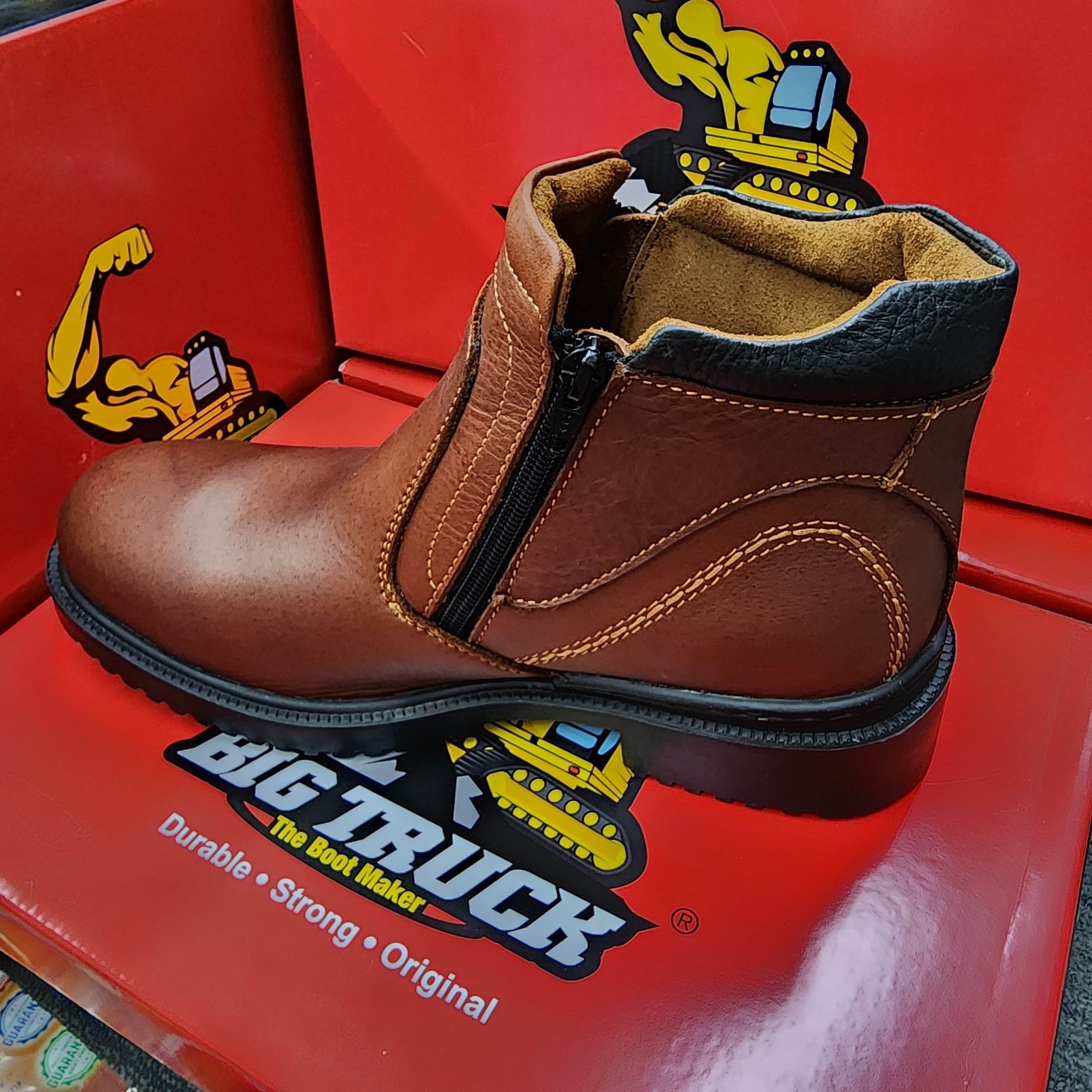 BIG TRUCK PRO 113 MIDCUT DUAL ZIP MEN’S PREMIUM LEATHER LIGHTWEIGHT SAFETY BOOTS SHOE Kasut Keselamatan
