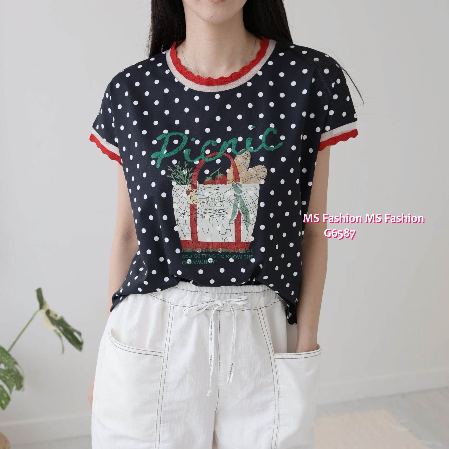 G6587 靚print波點top