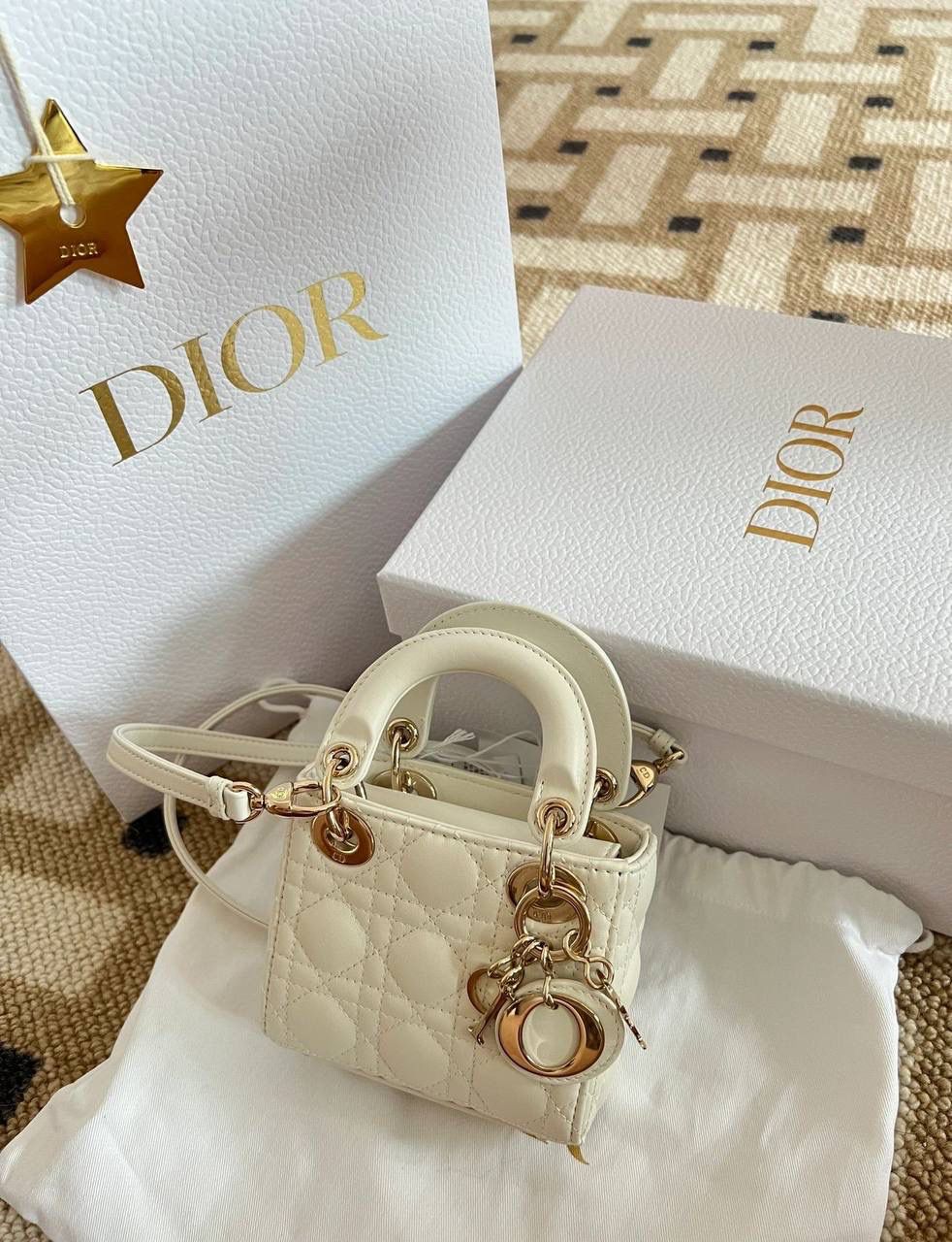 Miniature Quilted Leather Top Handle Crossbody Bag with Charms