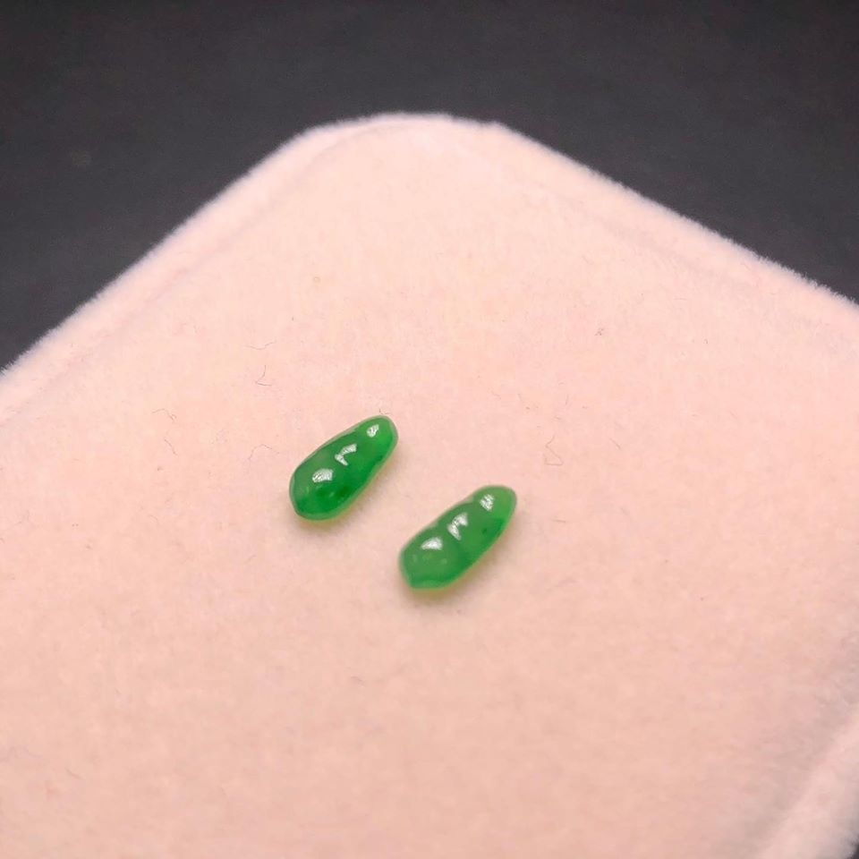 冰種滿綠翡翠福豆一對 - 1