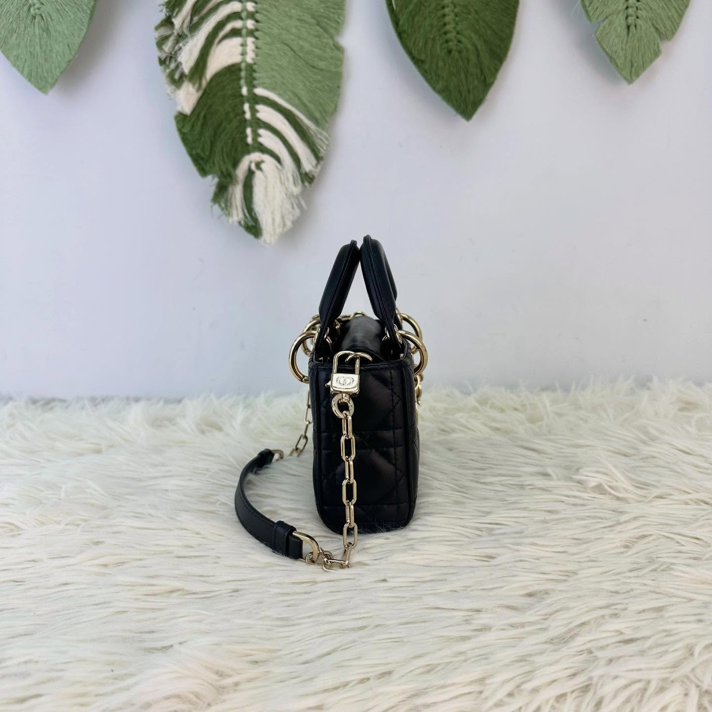 DIOR🤍PRE OWNED Lady D-Joy 黑金羊皮 Micro Size 全套有盒🖤