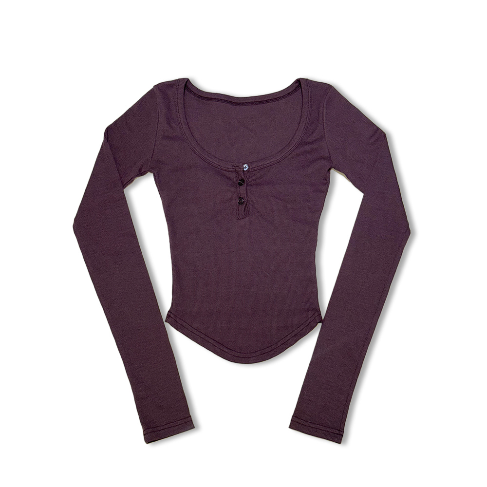Ribbed Scoop Neck Long Sleeve