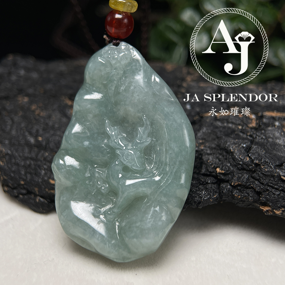 JN-01 天然翡翠A玉 冰糯青綠色梅花鹿一路發吊墜