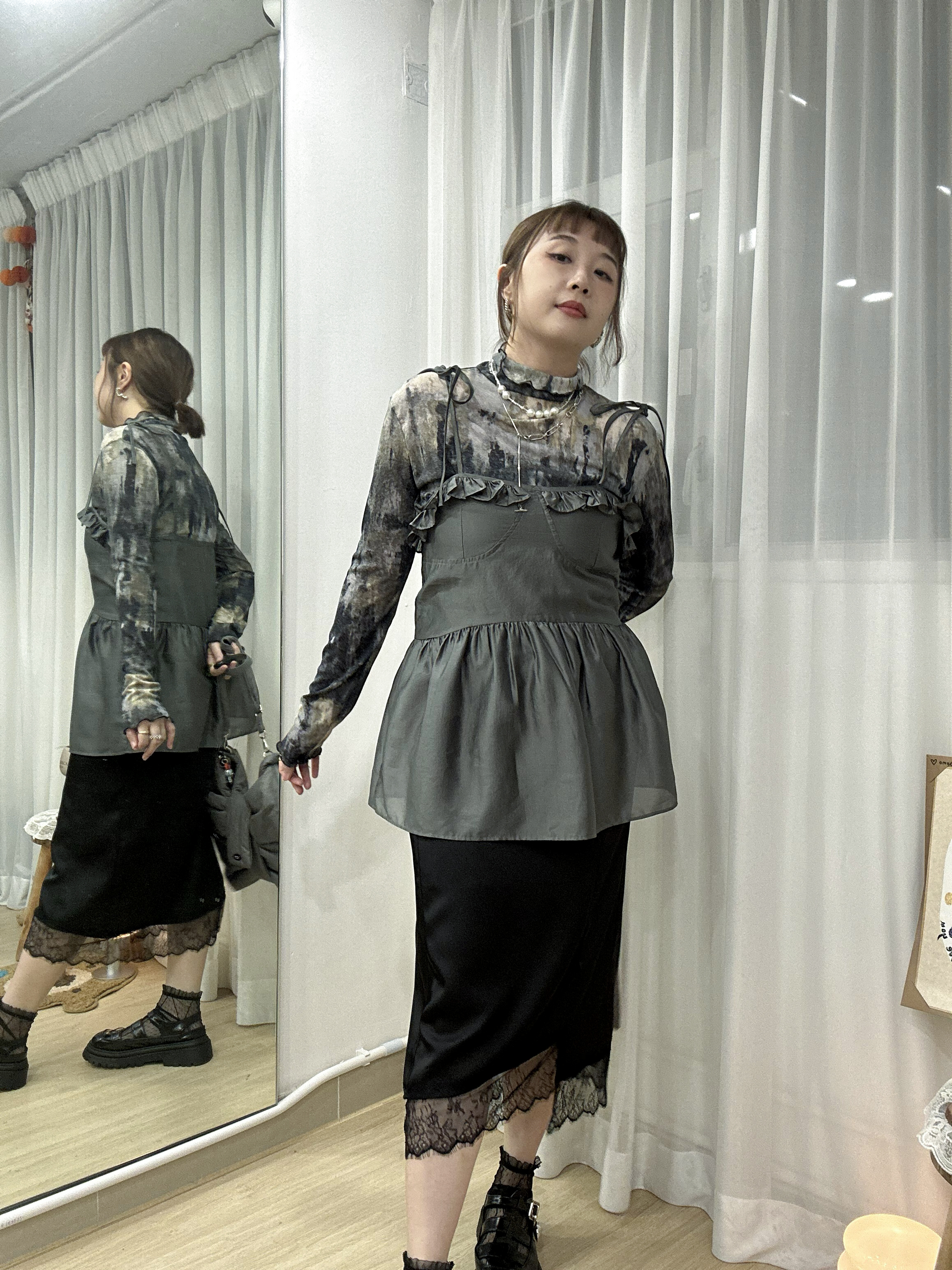 高檔藝術風～印花高領上衣 PP0003 - 黑色 Black