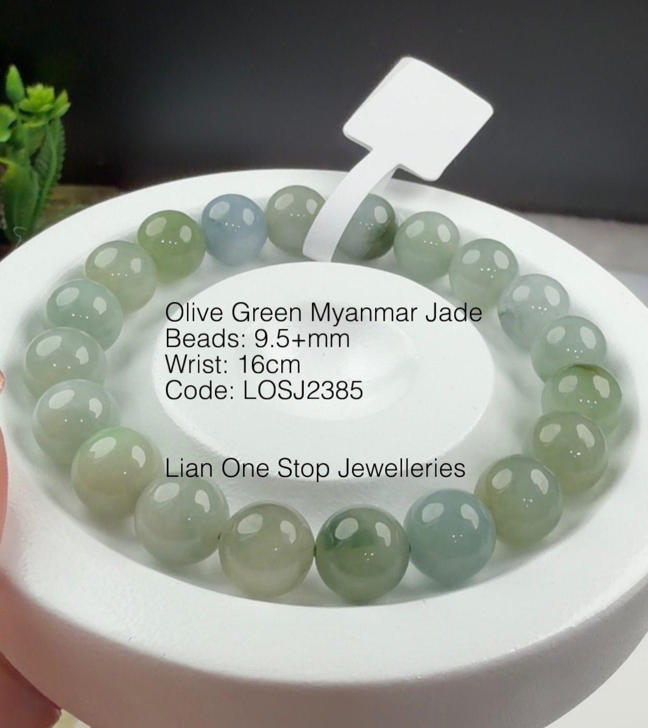Code: LOSJ2385 Olive Green Myanmar Jade 9.5+mm