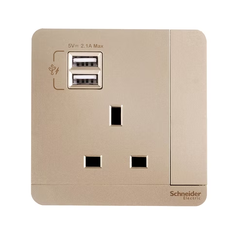 施耐德 AvatarOn 沉醉金 13A單蘇有掣連Type A USB 插座